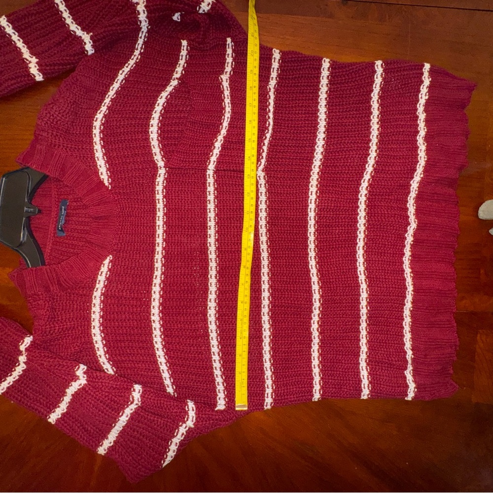 M157 American Eagle Outfitters Dark Red Burgundy Knit Sweater with White Stripes - Picture 11 of 13